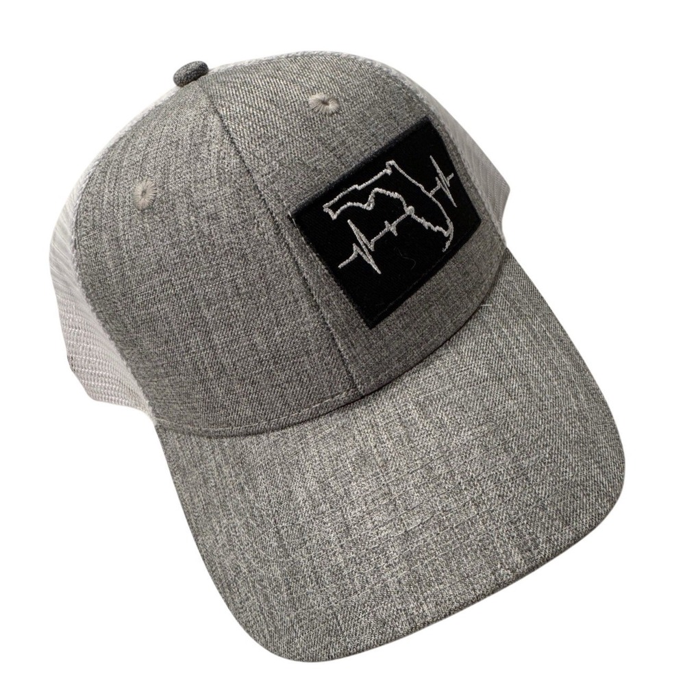 Heartbeat Brand Florida State EKG Patch Trucker Hat Gray White Snapback Cap Mens